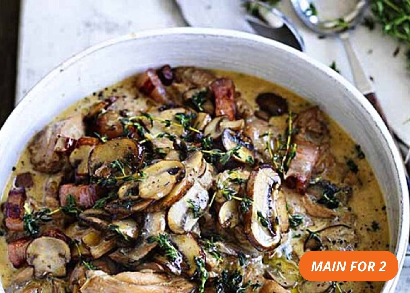Braised chicken w mushrooms + bacon