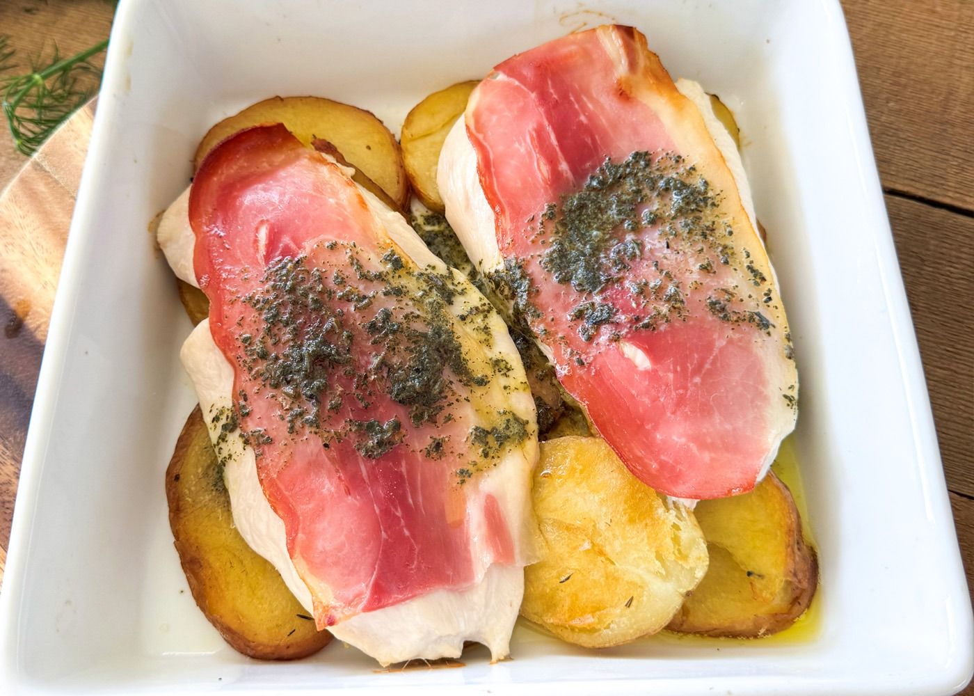 Chicken saltimbocca w roast chats - 2 serves