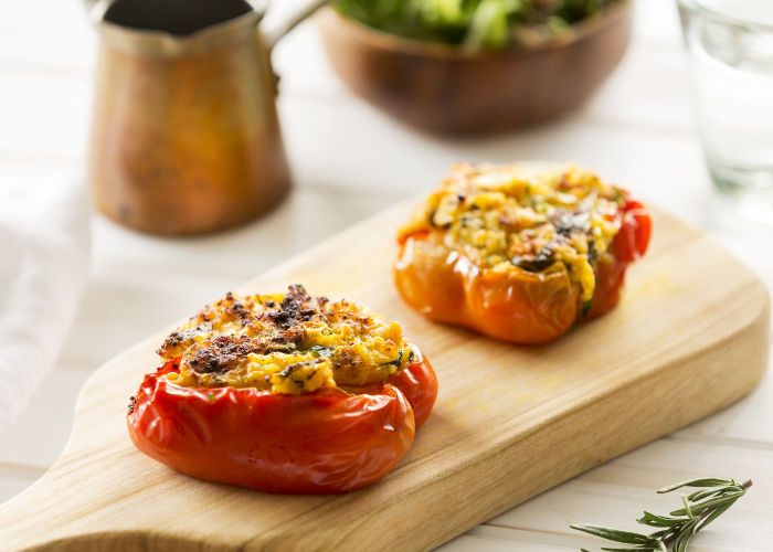 Baked capsicum w corn + pumpkin