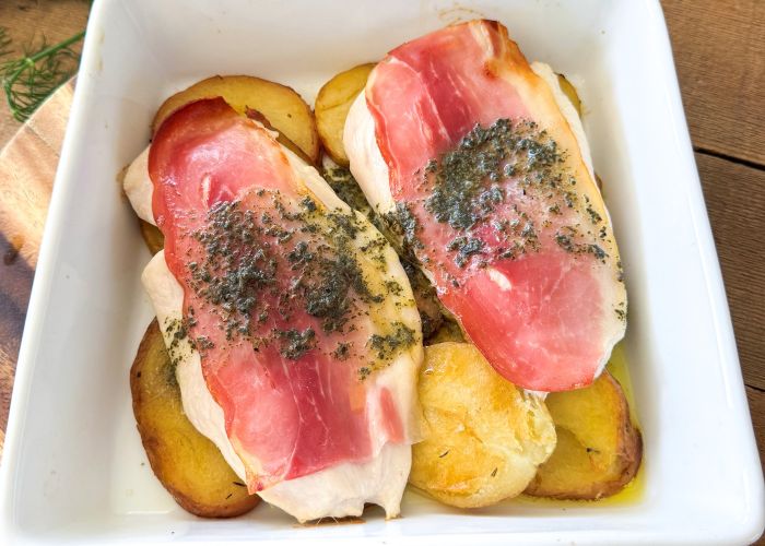Chicken saltimbocca w roast chats - 2 serves