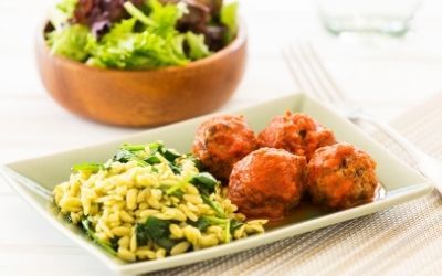 Italian meatballs w spinach risoni GF