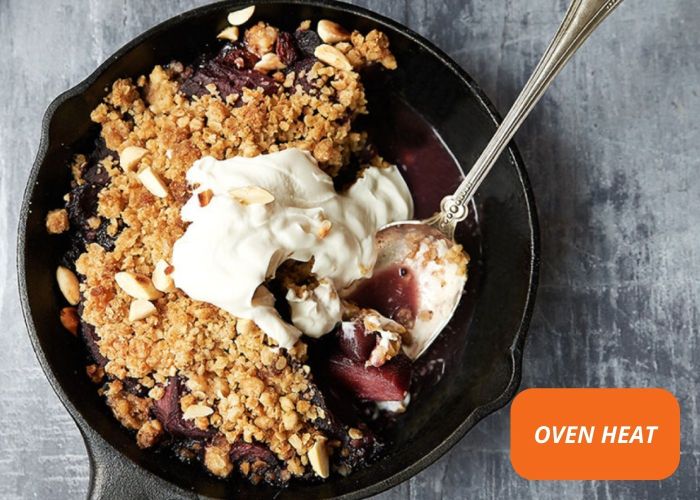 Pear, blueberry + white chocolate crumble