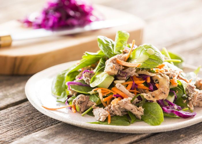 Pulled pork + red cabbage salad - add your own greens