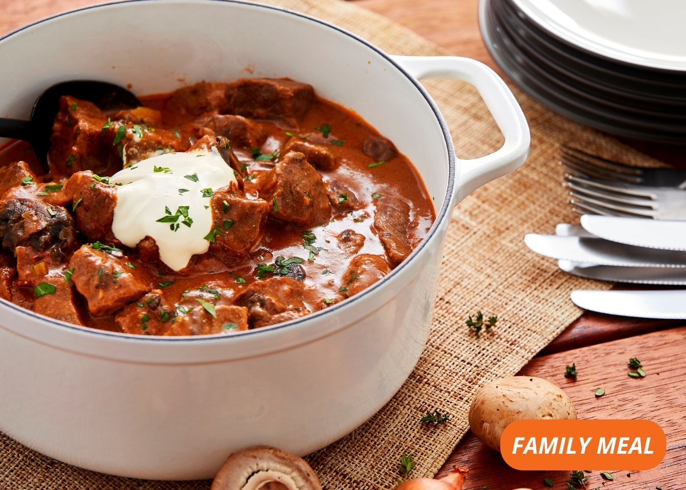 Pulled beef stroganoff - serves 4