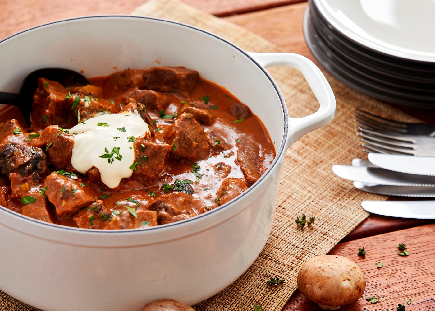 Pulled beef stroganoff - serves 4